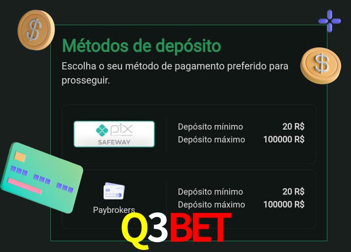 O cassino Q3Bet oferece uma grande variedade de métodos de pagamento